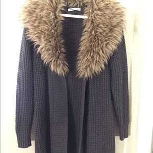 Faux Fur Collar Knit Carigan